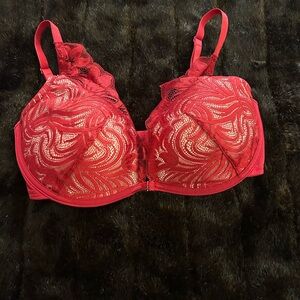 Adore Me Red Lace Underwire Bra 36DD Floral Lace Unlined